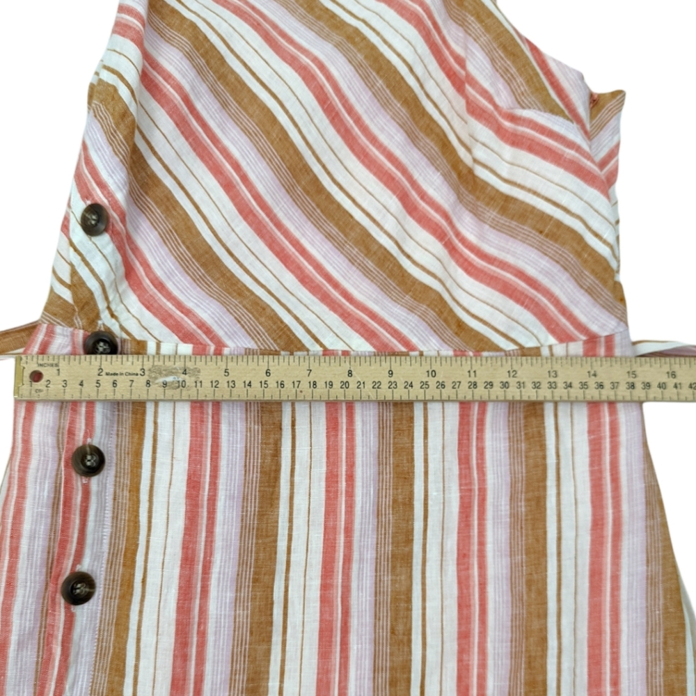 Joie Khari Linen Striped Midi Dress L Coral White Sleeveless Button Stripe - Picture 8 of 10